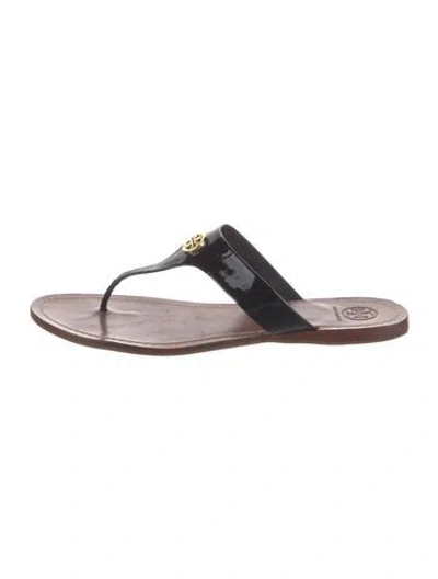 Pre-owned Tory Burch Patent Leather Flip Flops In Brown