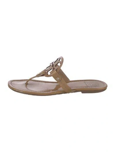 Pre-owned Tory Burch Patent Leather Flip Flops In Brown