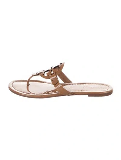 Pre-owned Tory Burch Patent Leather Flip Flops In Brown