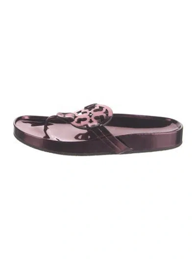 Pre-owned Tory Burch Patent Leather Flip Flops In Metallic/purple