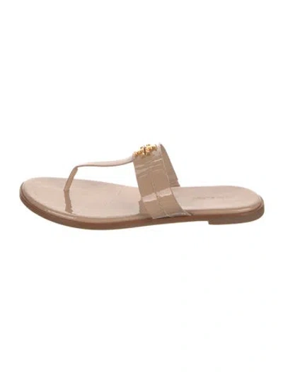 Pre-owned Tory Burch Patent Leather Flip Flops In Neutral