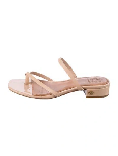 Pre-owned Tory Burch Patent Leather Flip Flops In Neutral