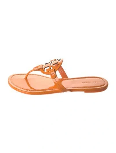 Pre-owned Tory Burch Patent Leather Flip Flops In Neutral