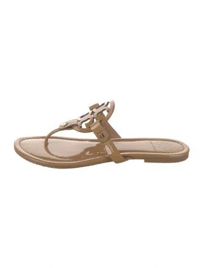Pre-owned Tory Burch Patent Leather Flip Flops In Neutrals