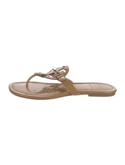 Pre-owned Tory Burch Patent Leather Flip Flops In Neutrals