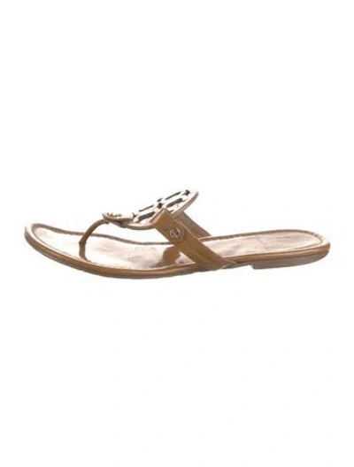 Pre-owned Tory Burch Patent Leather Flip Flops In Neutrals
