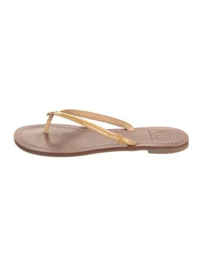 Pre-owned Tory Burch Patent Leather Flip Flops In Neutrals