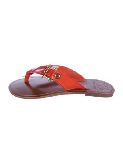 Pre-owned Tory Burch Patent Leather Flip Flops In Orange