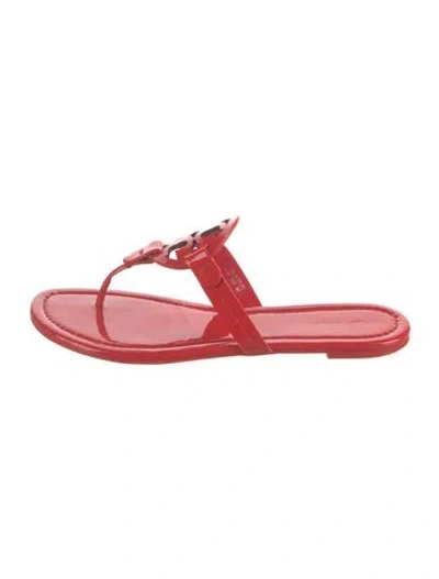 Pre-owned Tory Burch Patent Leather Flip Flops In Orange