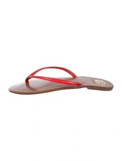 Pre-owned Tory Burch Patent Leather Flip Flops In Orange