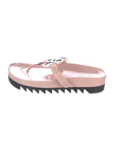 Pre-owned Tory Burch Patent Leather Flip Flops In Pink