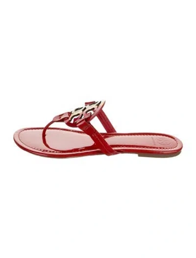 Pre-owned Tory Burch Patent Leather Flip Flops In Red