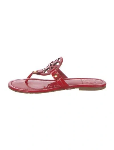 Pre-owned Tory Burch Patent Leather Flip Flops In Red