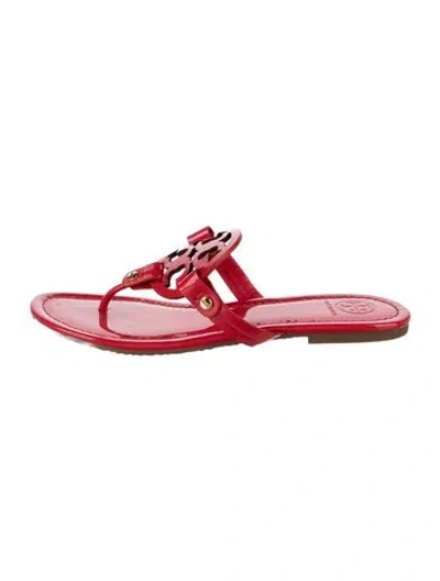 Pre-owned Tory Burch Patent Leather Flip Flops In Red