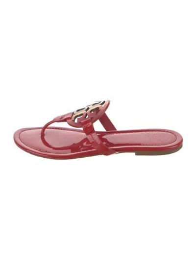 Pre-owned Tory Burch Patent Leather Flip Flops In Red