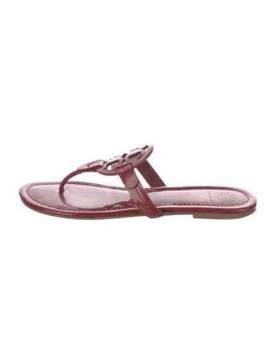 Pre-owned Tory Burch Patent Leather Flip Flops In Red