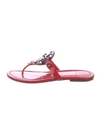 Pre-owned Tory Burch Patent Leather Flip Flops In Red