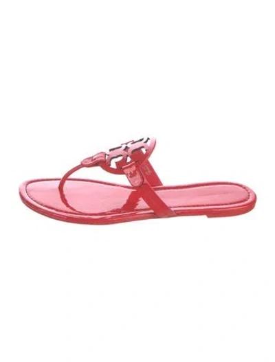 Pre-owned Tory Burch Patent Leather Flip Flops In Red