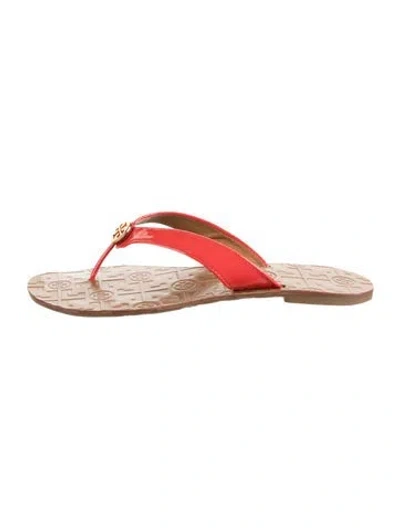 Pre-owned Tory Burch Patent Leather Flip Flops In Red