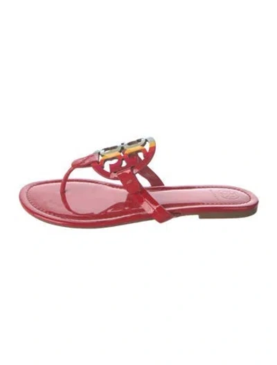 Pre-owned Tory Burch Patent Leather Flip Flops In Red