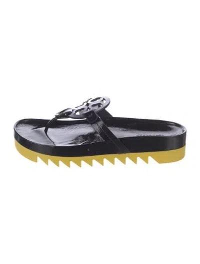 Pre-owned Tory Burch Patent Leather Flip Flops W/ Tags In Black