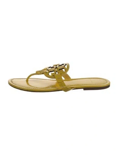 Pre-owned Tory Burch Patent Leather Flip Flops In Yellow