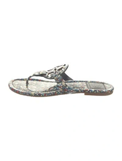 Pre-owned Tory Burch Patent Leather Floral Print Flip Flops In Blue