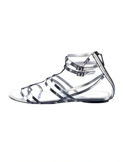 Pre-owned Tory Burch Patent Leather Gladiator Sandals In Metallic/silver
