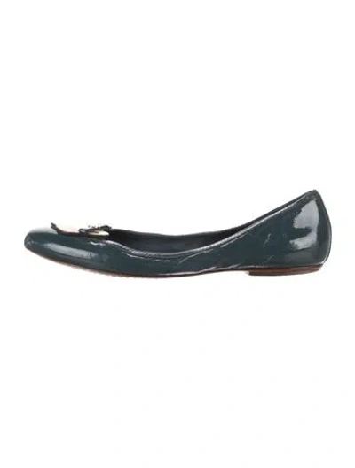 Pre-owned Tory Burch Patent Leather Graphic Print Ballet Flats In Blue