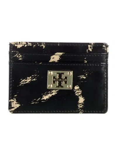 Pre-owned Tory Burch Patent Leather Graphic Print Card Holder In Black