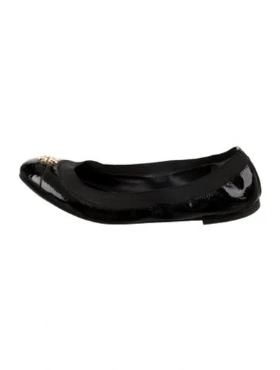 Pre-owned Tory Burch Patent Leather Grosgrain Trim Ballet Flats In Black