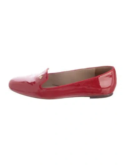 Pre-owned Tory Burch Patent Leather Grosgrain Trim Loafers In Red