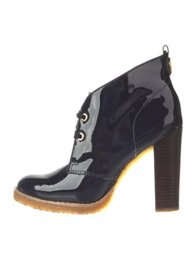 Pre-owned Tory Burch Patent Leather Lace-up Boots In Blue