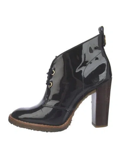 Pre-owned Tory Burch Patent Leather Lace-up Boots In Blue