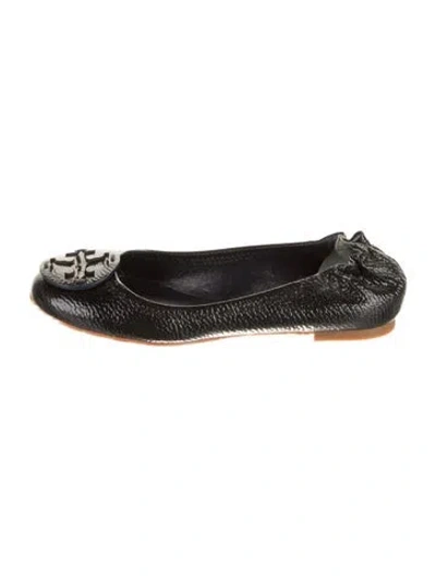 Pre-owned Tory Burch Patent Leather Lasercut Accents Ballet Flats In Black