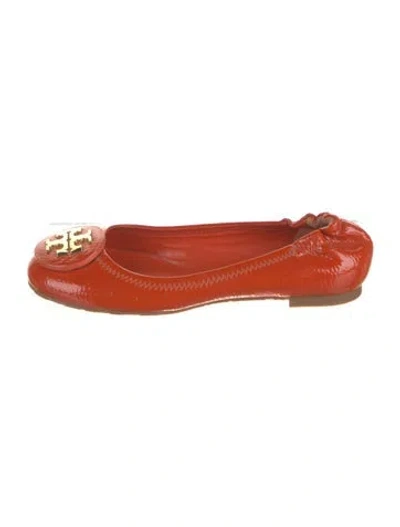 Pre-owned Tory Burch Patent Leather Lasercut Accents Ballet Flats In Orange