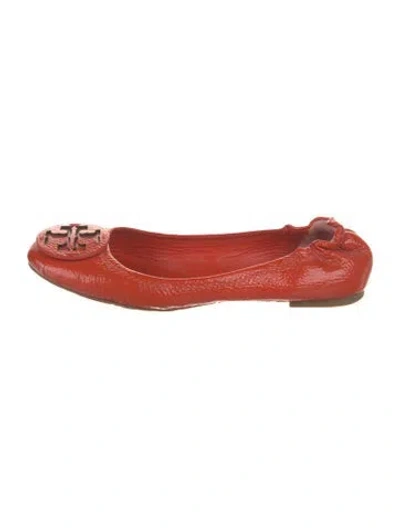 Pre-owned Tory Burch Patent Leather Leather Trim Embellishment Ballet Flats In Orange