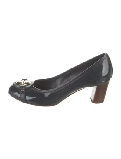 Pre-owned Tory Burch Patent Leather Leather Trim Embellishment Pumps In Blue