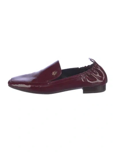 Pre-owned Tory Burch Patent Leather Loafers In Burgundy