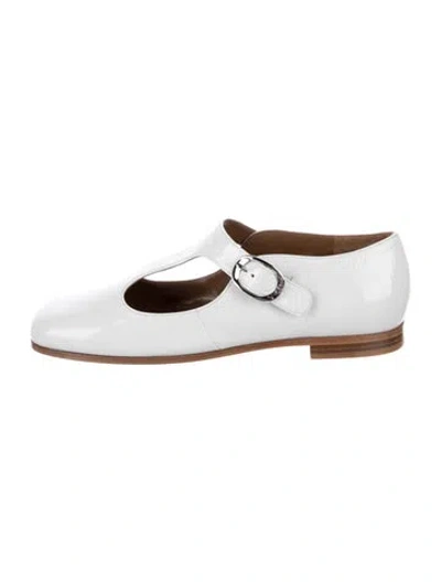 Pre-owned Tory Burch Patent Leather Mary Jane Flats In White
