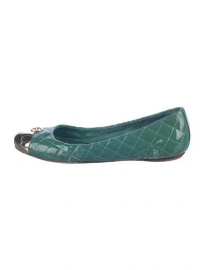 Pre-owned Tory Burch Patent Leather Patterned Ballet Flats In Green