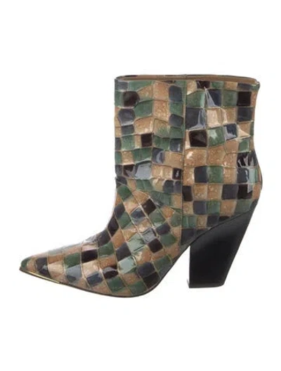 Pre-owned Tory Burch Patent Leather Patterned Boots In Multi