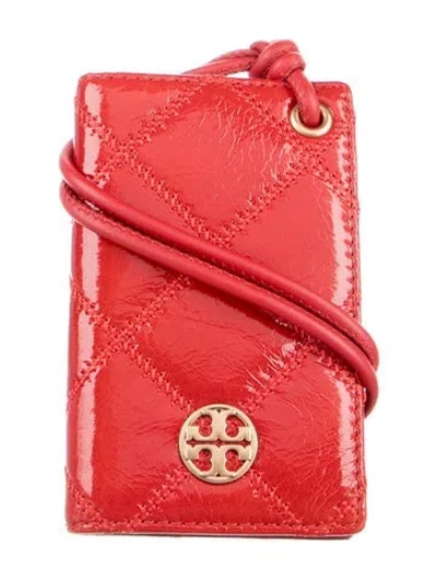 Pre-owned Tory Burch Patent Leather Patterned Card Holder In Red