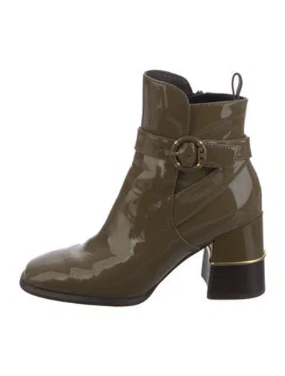 Pre-owned Tory Burch Patent Leather Printed Boots In Green