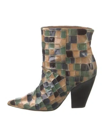 Pre-owned Tory Burch Patent Leather Printed Boots In Multi