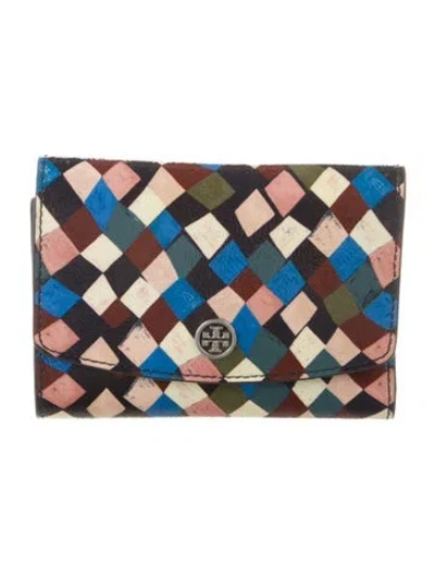 Pre-owned Tory Burch Patent Leather Printed Card Holder In Blue