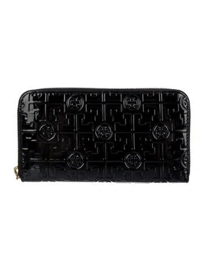 Pre-owned Tory Burch Patent Leather Printed Coin Pouch In Black