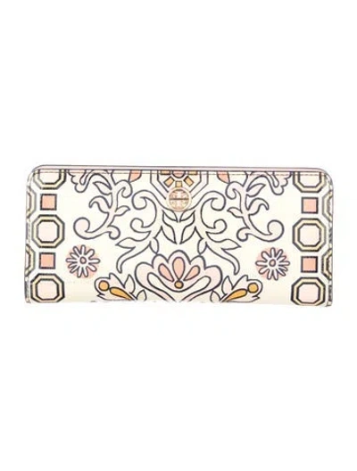 Pre-owned Tory Burch Patent Leather Printed Continental Wallet In Neutral