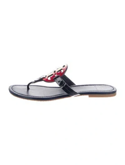 Pre-owned Tory Burch Patent Leather Printed Flip Flops In Blue