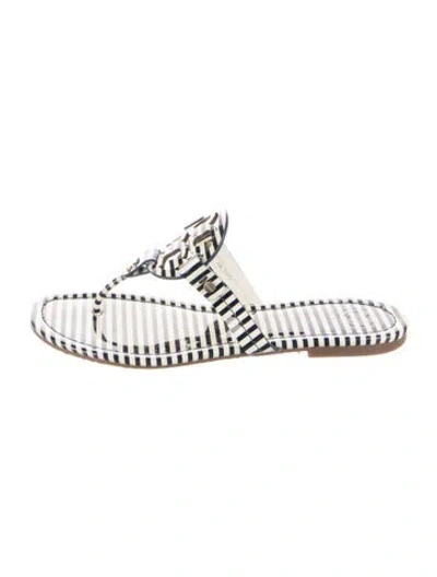 Pre-owned Tory Burch Patent Leather Printed Flip Flops In White